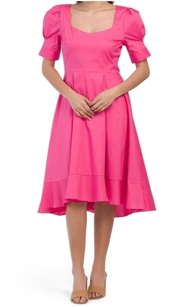 𝅺BCBG generation Puff Sleeve V Neck Hi-low Midi Dress